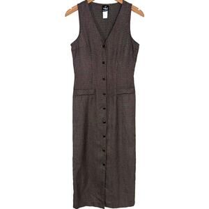 Vintage 90s My Michelle Brown Check Button Front Column Maxi Dress Size 9/10